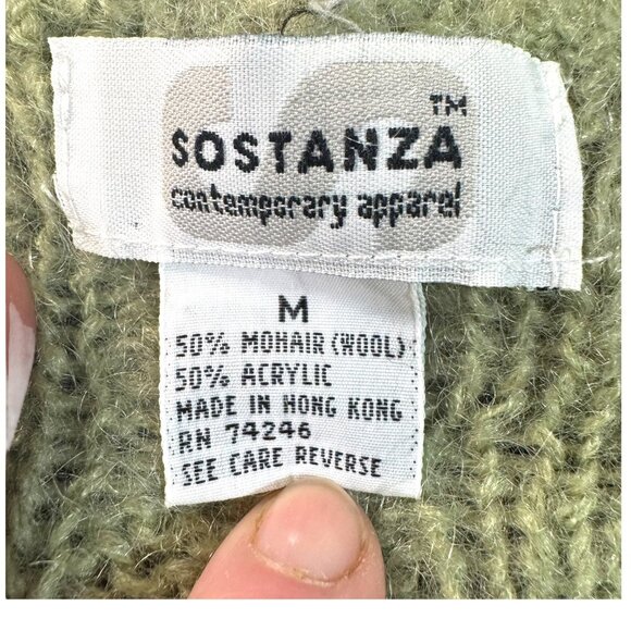 Sostanza Contemporary Mohair Cropped Cable Knit Cardigan Sweater Sage Green M - Picture 3 of 4